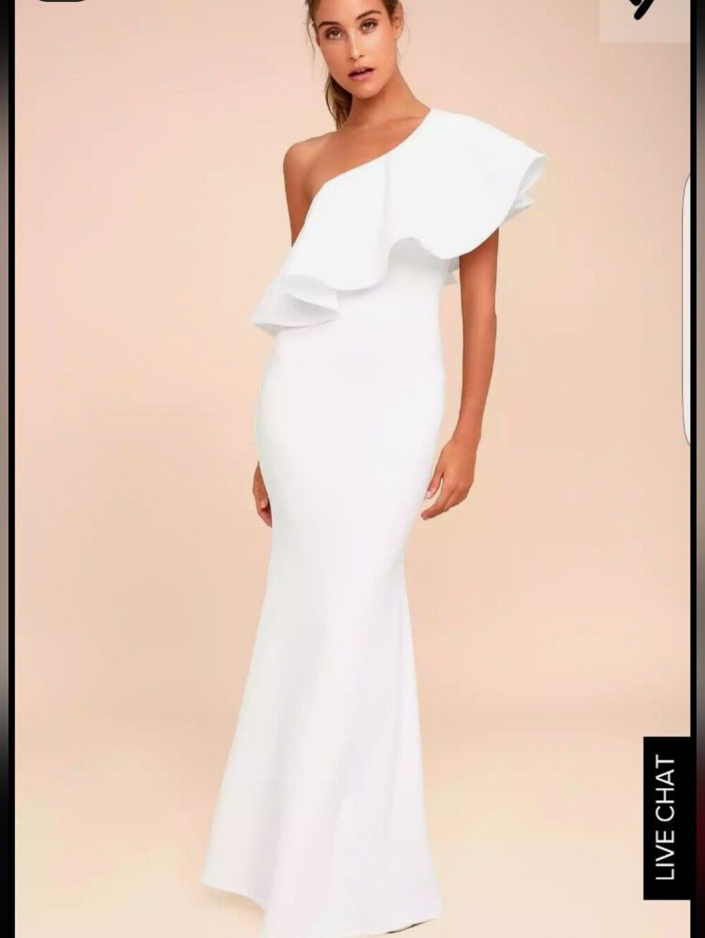 Lulus One-Shoulder White Ruffle Evening Gown